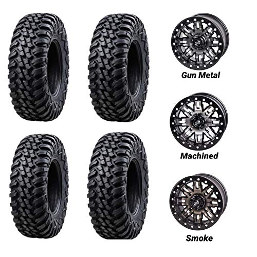 Bundle - Four 30x10-14 Tusk Terrabite 8 Ply Radial DOT UTV Tires Mounted on Tusk Teton Beadlock Wheels -For CAN-AM MAVERICK X3-4/137 Bolt Pattern - Includes Lug Nuts (5+2 Wheel Offset, Gun Metal)