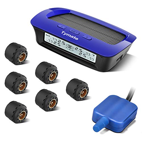 Tymate Tire Pressure Monitoring System for RV Trailer - Solar Charge, 5 Alarm Modes, Auto Backlight & Sleep & Awake Mode, Tire Position Exchange, with 6 External Tmps Sensor (0-87 psi) and A Repeater