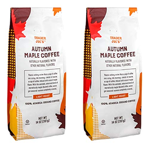 Trader Joes Autumn Maple Ground Coffee - Pack of 2 Bags - 14 oz Per Bag - Seasonal Flavor - 100%% Arabica Ground Coffee - Light Roast