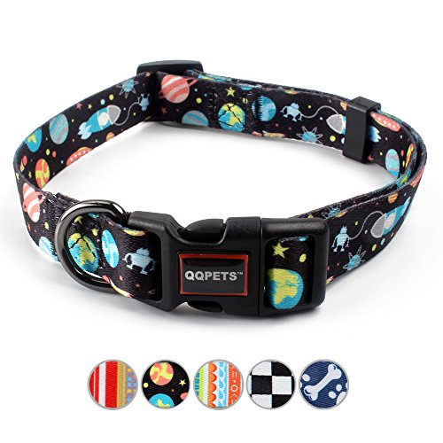 QQPETS Dog Collar Personalized Soft Comfortable Adjustable Basic Collars for Medium Dogs Walking Running Training (M, Space)