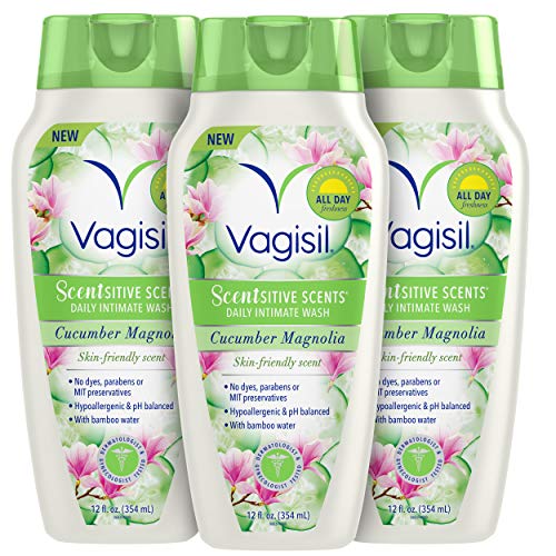 Vagisil Scentsitive Scents Daily Intimate Feminine Wash for Women, Gynecologist Tested, Cucumber Magnolia, 12 Ounce- Pack of 3