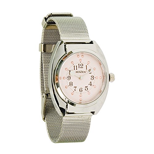Ladies Braille Watch-Chrome-Steel Mesh Band-Pink Dial