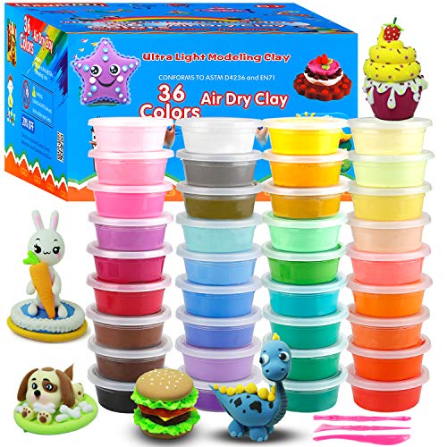 36 Colors Air Dry Clay Modeling Clay, Moulding Craft Clay, Super Light Clay Set for Kids and Teens with Tools, Creative Art DIY Crafts Clay Dough, Best Gift for Kids