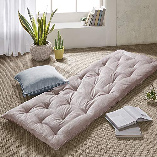 Intelligent Design Edelia Foldable Poly Chenille Lounge Floor Pillow Cushion Tufted Seat for Meditation, Game Playing, Yoga, Reading with Travel Wrap, 74x27, Blush