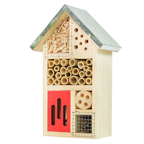 Niteangel Wooden Insect House, Perfect Home for Ladybirds and Lacewings, as Well as Bees, Size 10 x 6 x 3.4 inch (Red)
