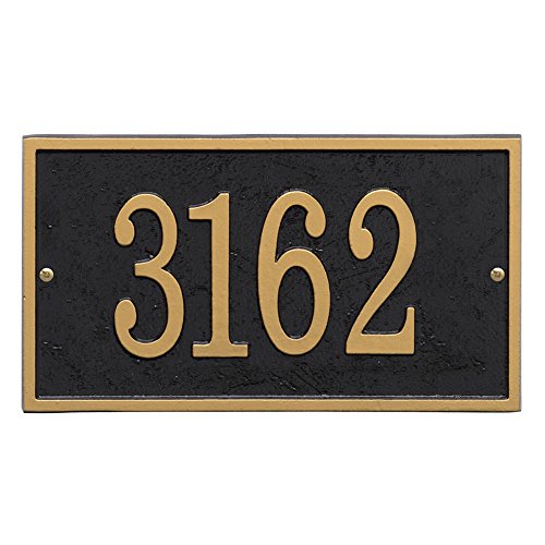 Whitehall Personalized Cast Metal Address Plaque - Custom House Number Sign - Rectangle (11' x 6.25') - Black with Gold Numbers
