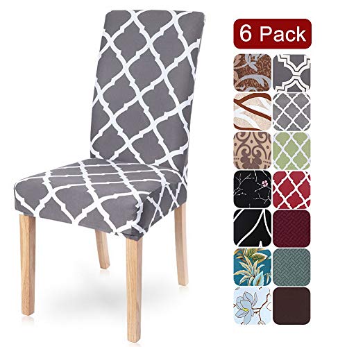Dining Room Chair Covers Slipcovers Set of 6, SearchI Spandex Fabric Fit Stretch Removable Washable Short Parsons Kitchen Chair Covers Protector for Dining Room, Hotel, Ceremony (Gray, 6 per Set)