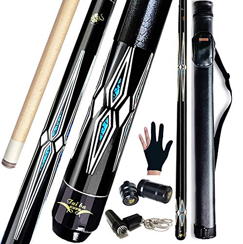 Tai ba cues 2-Piece Pool cue Stick + Hard Case, 13mm Tip, 58', Hardwood Canadian Maple Professional Billiard Pool Cue Stick 18,19,20,21,22 Oz Pool Stick (Selectable)-Blue, Black, Red, Gray, Green