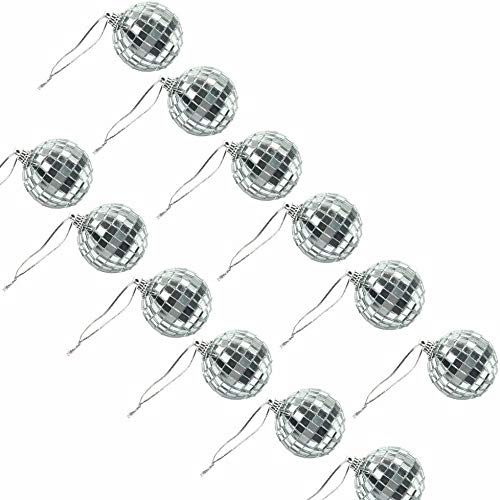 24 pcs 1.8 Inch Disco Ball Mirror Party Christmas Xmas Tree Ornament Decoration with Fastening Strap