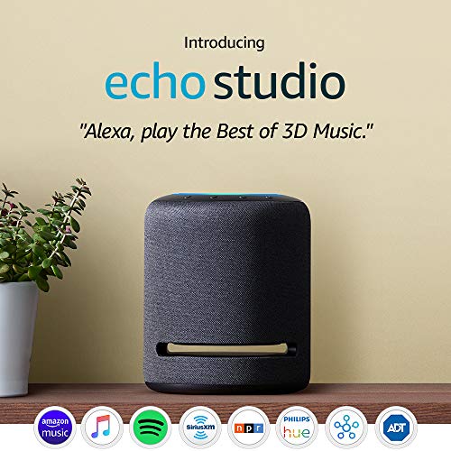 Echo Studio – High-fidelity smart speaker with Philips Hue Bulbs – Alexa smart home starter kit