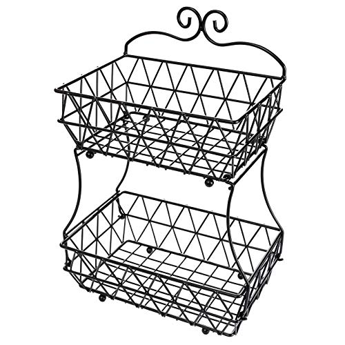 Upgraded Version - 2 Tier Fruit Bread Basket Display Stand - Screws Free Design