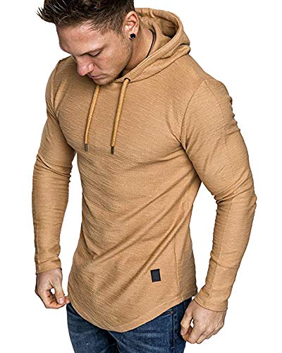 lexiart Mens Fashion Athletic Hoodies Sport Sweatshirt Solid Color Fleece Pullover Khaki M