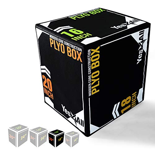 Yes4All Soft Plyo Box/Foam Plyo Box for Exercise, Crossfit, MMA, Plyometric Training – 3-in-1 Plyometric Jump Box with Wooden Core (20/18/16), Black (UYSN)