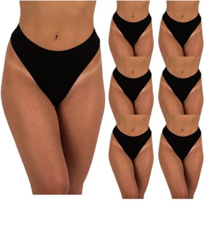 Sexy Basics Women's 6-Pack Active Sport Thong Panties Underwear (6 PK- Black, Small)