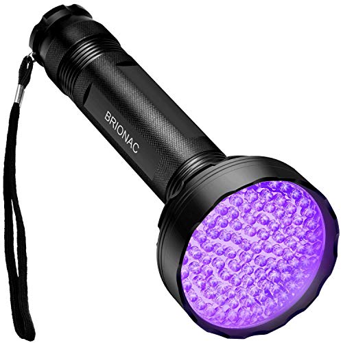 BRIONAC UV Black Light Flashlight, 100 LED 395nm Wavelength for Pet (Cat/Dog) Urine Detector, Dry Stains, Bed Bug and Scorpion with 6AA Batteries (Not Included), Matching with Pet Odor Eliminator