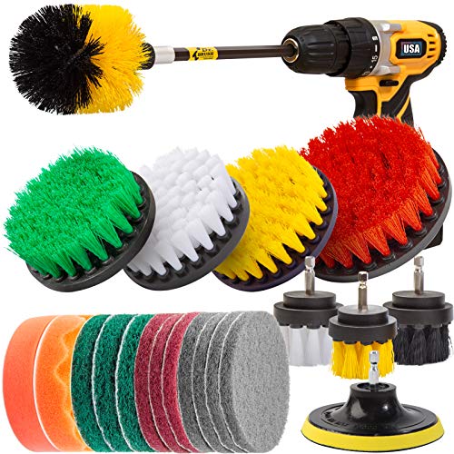 Holikme 22Piece Drill Brush Attachments Set,Scrub Pads & Sponge, Power Scrubber Brush with Extend Long Attachment All Purpose Clean for Grout, Tiles, Sinks, Bathtub, Bathroom, Kitchen