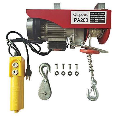 880LBS Lift Electric Hoist Crane Double Line Lift Hoist Remote Control Power System,Steel Wire Overhead Crane Garage Ceiling Pulley Winch w/Emergency Stop Switch (880LBS)