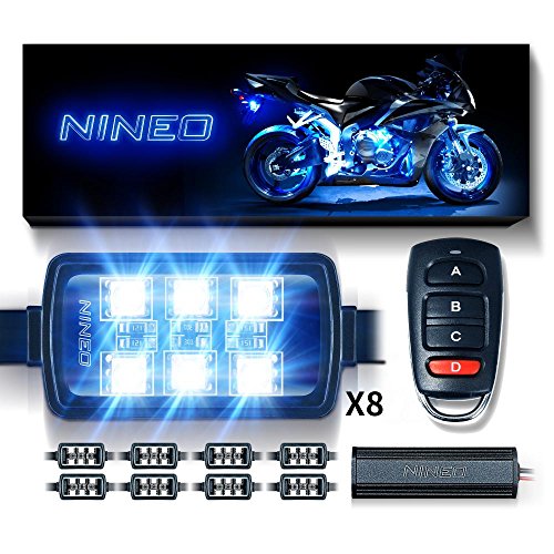 NINEO Motorcycle RGB LED Strip Lights Kit Multi-Color Neon w/Remote Controller Compatible with ATV UTV Cruiser Harley Davidson Ducati Suzuki Honda Triumph BMW Kawasaki Yamaha (Pack of 8)