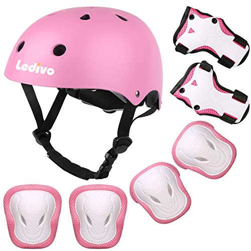 LEDIVO Kids Adjustable Helmet Suitable for Ages 3-8 Years Toddler Boys Girls, Sports Protective Gear Set Knee Elbow Wrist Pads for Bike Bicycle Skateboard Scooter Rollerblading
