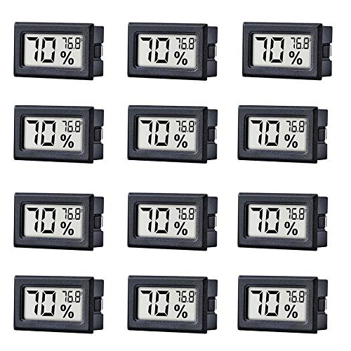12 Pack Mini Small Digital Electronic Temperature Humidity Meters Gauge Indoor Thermometer Hygrometer LCD Display Fahrenheit (℉) for Humidors, Greenhouse, Garden, Cellar