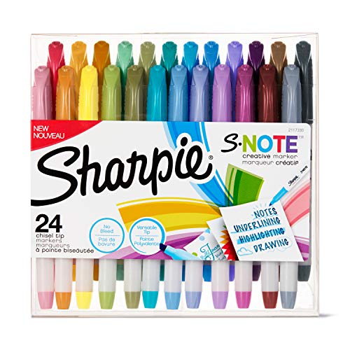 Sharpie S-Note Creative Markers, Highlighters, Assorted Colors, Chisel Tip, 24 Count