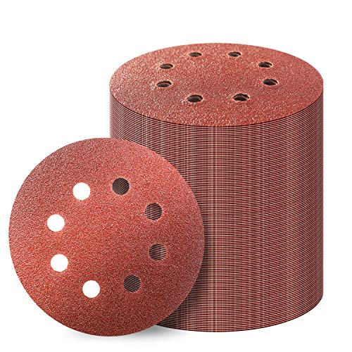 100PCS 5 Inch 8 Hole Hook and Loop Sanding Discs Sandpaper, 60 80 120 180 240 320 400 Grits Sand Paper for Random Orbital Sander