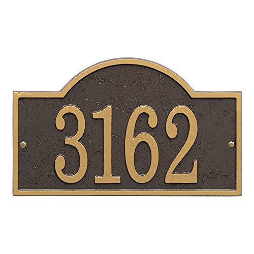 Whitehall Personalized Cast Metal Address Plaque - Custom House Number Sign - Arched Rectangle (12' x 7.25') - Bronze with Gold Numbers