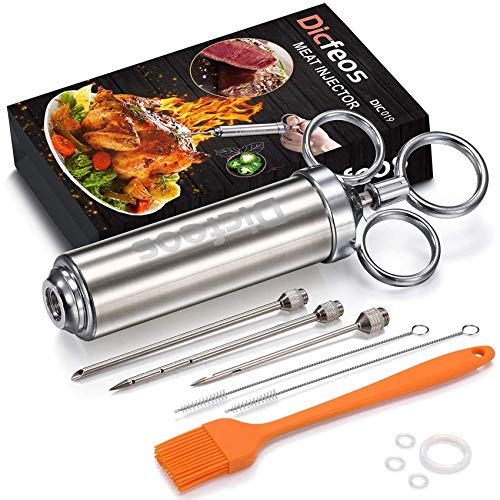 Dicfeos Meat Injector, Stainless Steel Marinade injector Syringe for BBQ Grill and Turkey, 2 Ounce Syringe with 3 Needles, Easy to Use and Clean