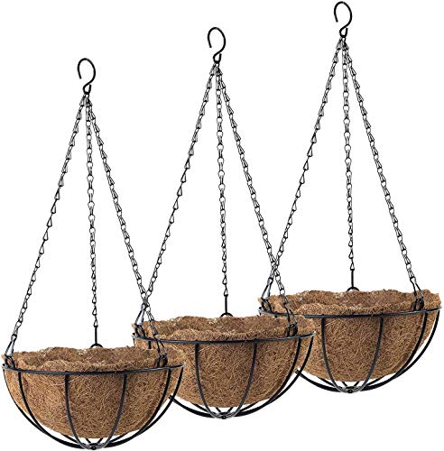 Tosnail 3 Pack Metal Hanging Flower Pots Hanging Planters Plant Basket with Coco Fiber Liners