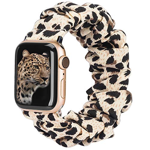 TOYOUTHS Compatible with Apple Watch Band Scrunchies 38mm Cloth Soft Pattern Printed Fabric Wristband Bracelet Women Rose Gold IWatch Cute Elastic Scrunchy Bands 40mm Series 6 5 4 3 2 1