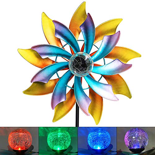 MAGGIFT 57 Inch Solar Wind Spinner with Metal Garden Stake, Multi Color Changing LED Solar Powered Glass Ball, Outdoor Wind Catcher Yard Patio Christmas Holiday Decoration