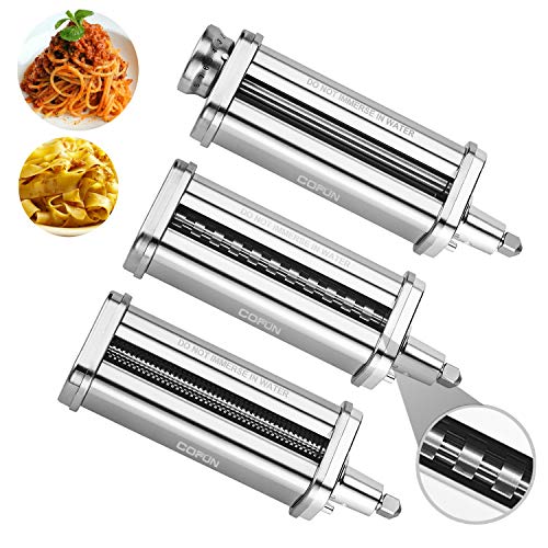 3 Pcs Pasta Roller & Cutter Set Attachments for KitchenAid Stand Mixers, Stainless Steel Pasta Maker Accessory, Included Pasta Sheet Roller, Spaghetti Cutter, Fettuccine Cutter