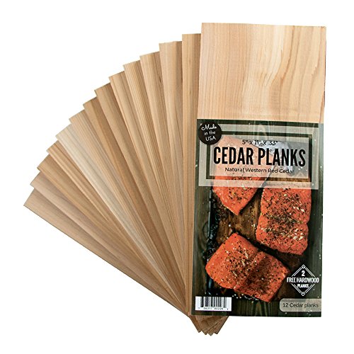 12 Cedar Grilling Planks for Salmon and More + 2 Hardwood Planks (Alder)