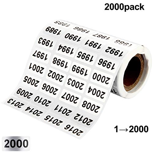 Consecutive Number Label Stickers Waterproof Number Inventory Stickers for Inventory Storage Classification, 0.39 x 0.78 Inch (001 to 2000)