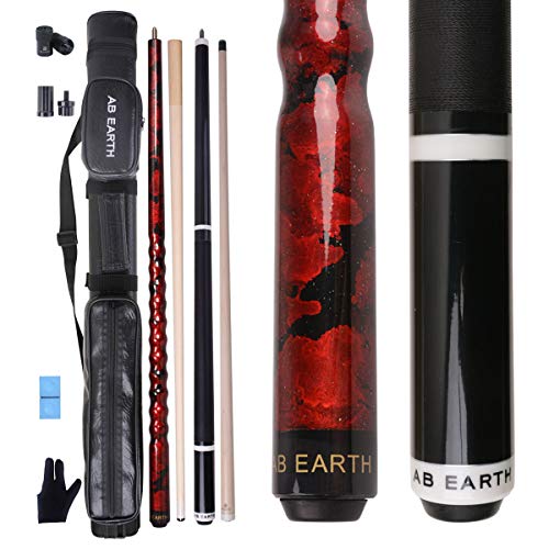 AB Earth 13mm Tip 58' Maple Pool Shooting Cue Stick and Jump Break cue (Red Plus, 20oz) with 2x2 Hard Case