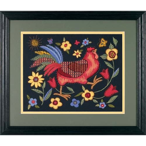 Dimensions Rooster on Black Crewel Embroidery Kit, 11'' W x 14'' H