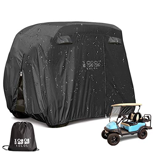 10L0L 4 Passenger Outdoor Golf Cart Cover,400D Waterproof Golf Cart Covers with Extra PVC Coating fits EZ GO Club Car Yamaha (This Product has a Flaw in its Design. But it Does not Affect The use)