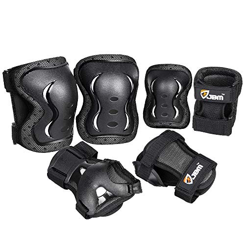 JBM Kids Knee and Elbow Pads with Wrist Guards Protective Gear Set, Impact Resistance for Your Children Outdoor Activities’ Adventure (Black, Medium (9-13 Years))