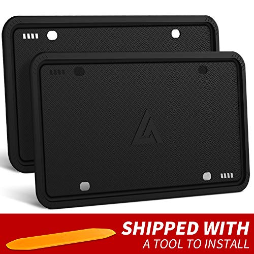 Aujen 2 Pack Silicone License Plate Frame, 2 PCS License Plate Holder, Universal American Auto Black License Plate Frame Rust-Proof, Rattle-Proof, Weather-Proof