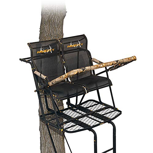 Muddy MLS2800 Rebel 2.5 Tree Stand 17' Ladder Stand, Lumbar Style 1.5 seat Design, Flex-Tek Seats flip up for Full Platform use, Black, One Size