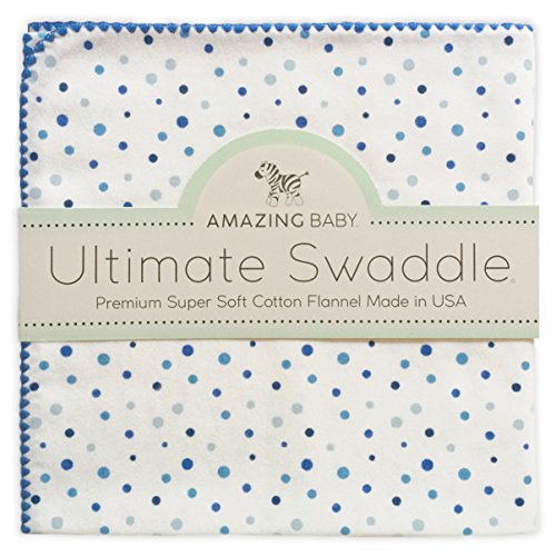 Amazing Baby Ultimate Swaddle, X-Large Receiving Blanket, Made in USA, Premium Cotton Flannel, Playful Dots, Multi Blue (Mom's Choice Award Winner)