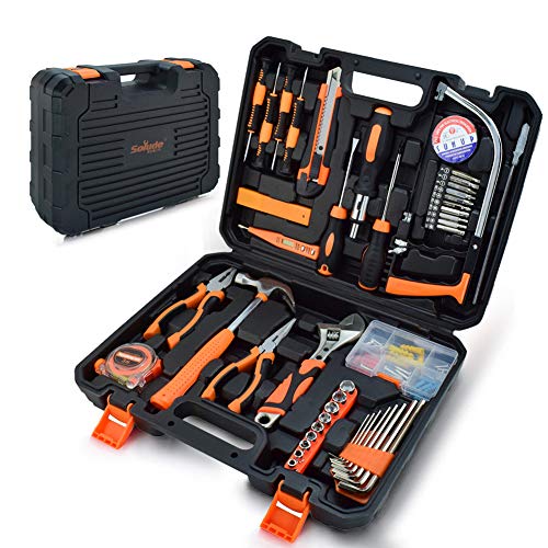 Home Repair Tool Set, 95 Piece General Household Orange Hand Tool Kit for Home Maintenance with Plastic Tool Box Storage
