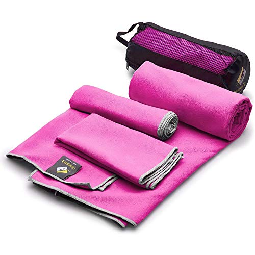 Set of 3 Towels Microfiber Towel Perfect Sports & Travel &Beach Towel. Fast Drying - Super Absorbent - Ultra Compact. Suitable for Camping, Gym, Beach, Swimming, Backpacking. Pink