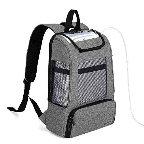 CURMIO Portable Oxygen Concentrators Backpack, Universal POC Travel Carrying Bag with Mesh Panels for Breathability, Compatible for Inogen, Oxygo, Caire Units, Perfect for on-The-go,Gray-Bag ONLY