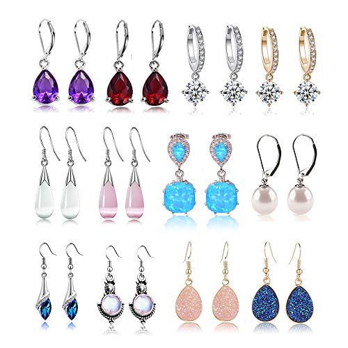 12 Pairs Drop Dangle Earrings Boho Colorful Teardrop Earrrings for Women Girls