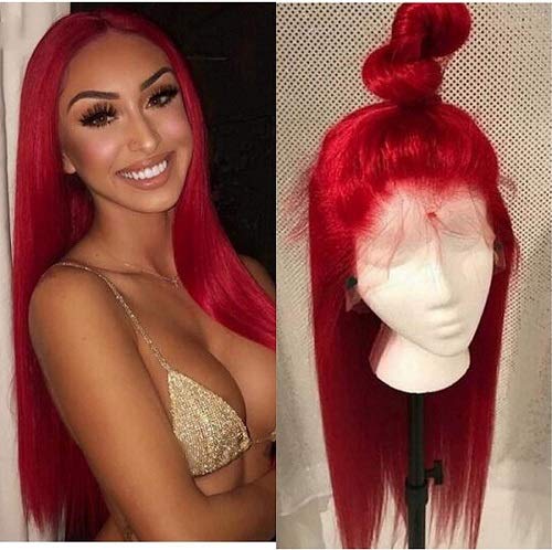 KRN Red Color 13x6 Lace Front Wigs Pre Plucked Hairline 130% Density Brazillian Remy Human Hair Silky Straight Full Lace Wigs with Baby Hair for Women (26 Inch, 13x6 Lace Front Wig)