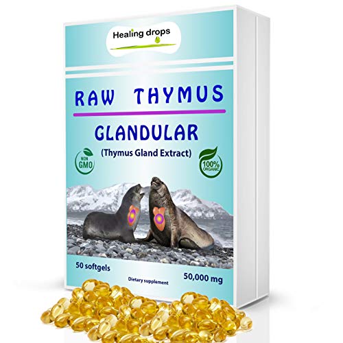 Thymus Glandular Supplement Raw Tissue Extract - Supports Immune Allergy Histamine Health - Healing Drops Soft Gels with Harbor Seal Thymus Gland