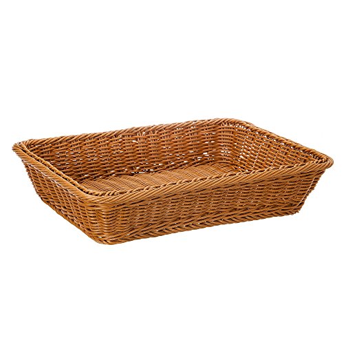 16' Poly-Wicker Bread Basket, Long Woven Tabletop Food Fruit Vegetables Serving Basket, Restaurant Serving, Honey Brown