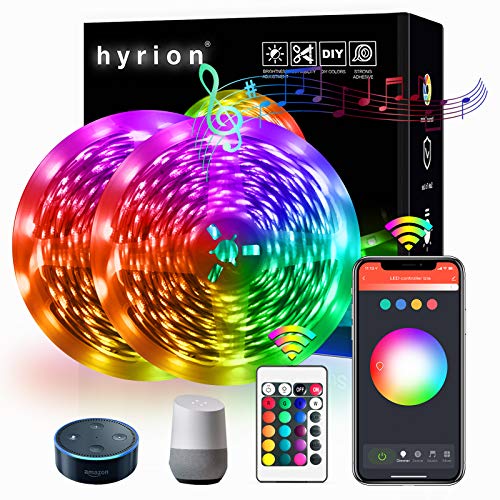 50FT WiFi Smart LED Strip Lights, Works with Alexa, Google Home Brighter 5050 RGB Light Strips, hyrion 16 Million Colors App Controlled Sync to Music Led Lights for Bedroom, Party, Home Decoration