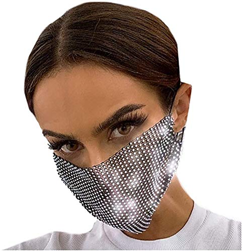 Eaureum Rhinestone Glitter Mesh Màsc Halloween Face Bandanas Washable Reusable Masquerade Màsc for Women